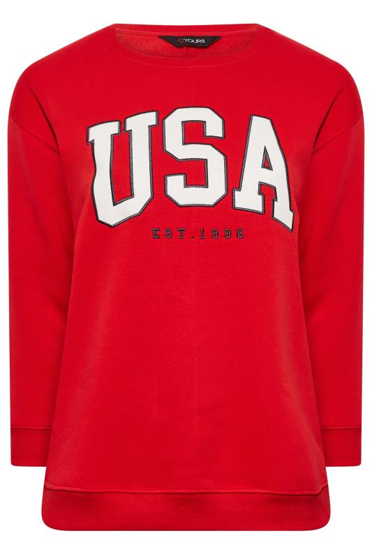 Plus Size Red 'USA' Embroidered Slogan Sweatshirt | Yours Clothing 6