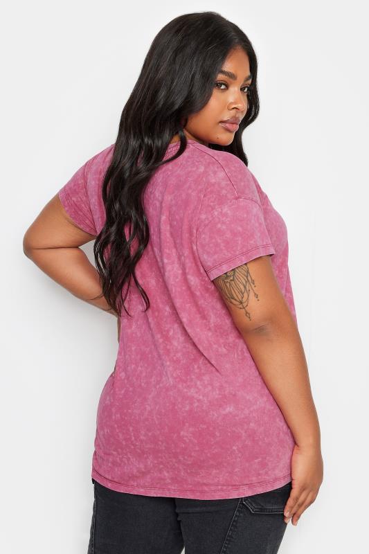 YOURS Plus Size Pink Acid Wash Star Stud T-Shirt | Yours Clothing 3