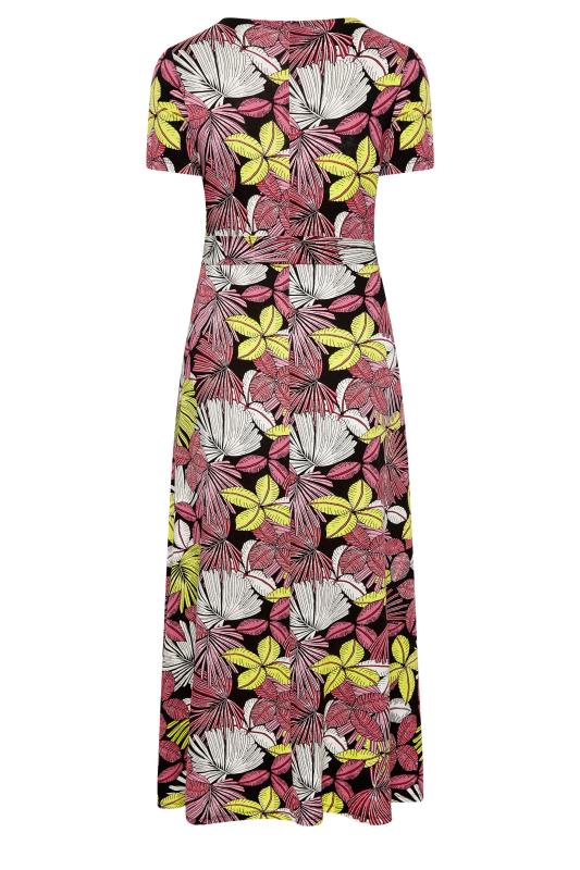 YOURS Plus Size Black & Pink Leaf Print Maxi Dress | Yours Clothing 7