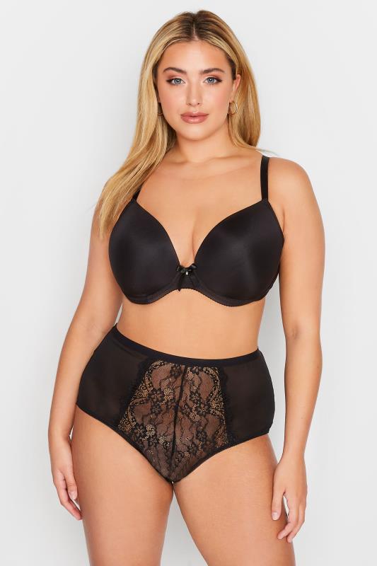 Curve Black Lace Front High Waisted Knickers | Yours Clothing 2