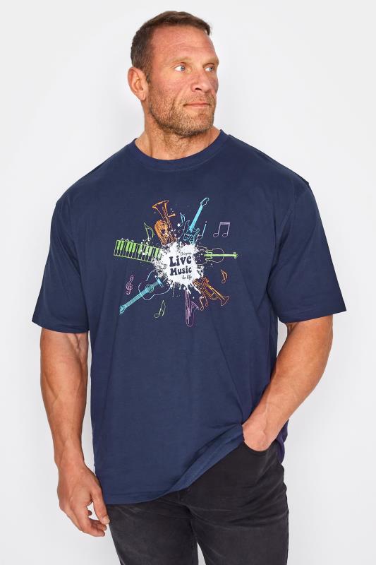 ED BAXTER Big & Tall Navy Blue Music T-Shirt 1