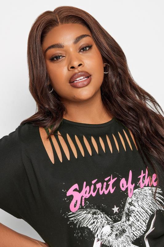 YOURS Plus Size Black Cut Out 'Spirit of the People' Slogan Tee | Yours Clothing 5