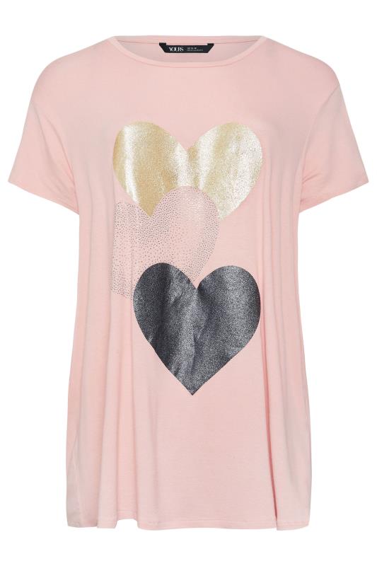 YOURS Plus Size Light Pink Glitter Heart Print T-Shirt | Yours Clothing  5