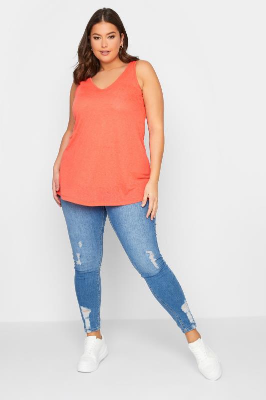 YOURS Plus Size Coral Pink Linen Look Vest Top | Yours Clothing  2