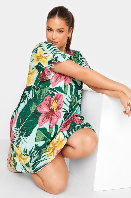 YOURS Curve Green Tropical Floral Print Smock Tunic Dress | Yours Clothing 3