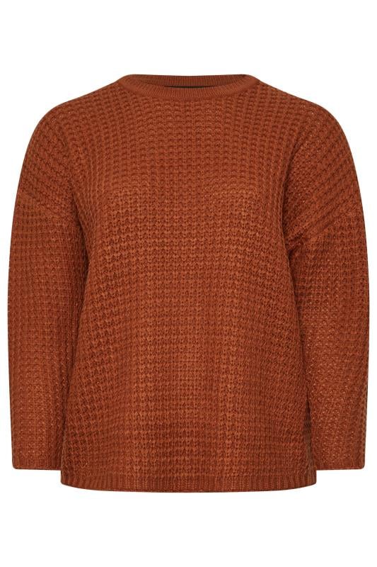 YOURS Curve Rust Orange Waffle Knit Jumper | Yours Clothing 5