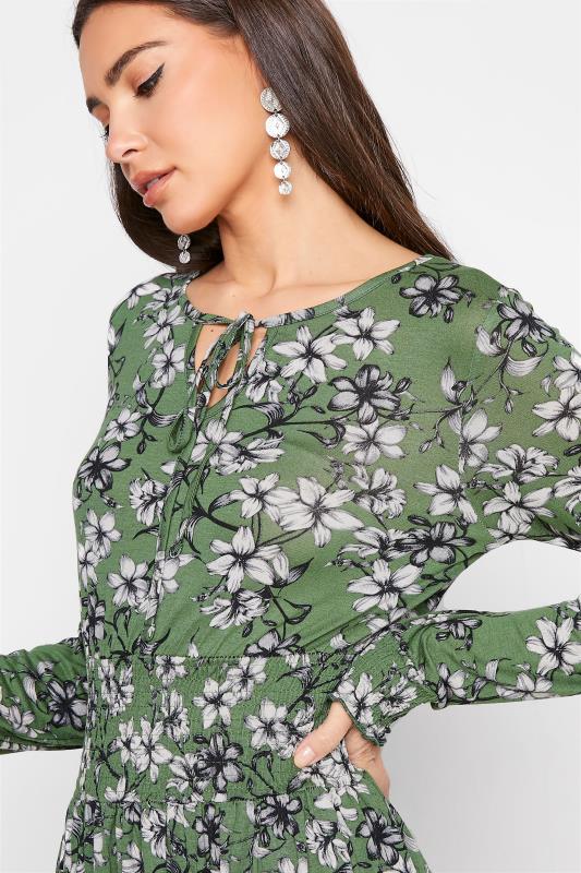LTS Green Floral Print Tie Neck Midi Dress_D.jpg