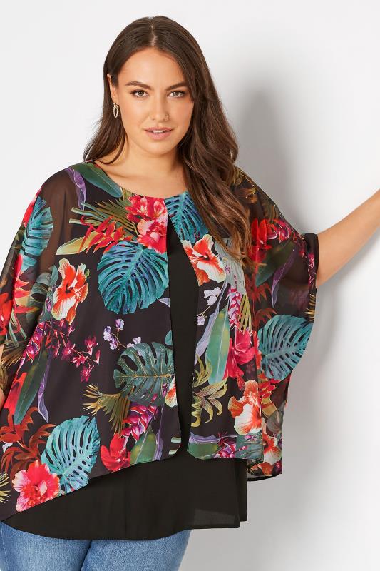 Curve White Tropical Print Double Layered Blouse | Yours Clothing 4