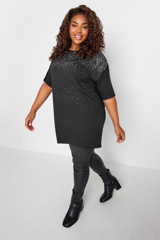 YOURS Plus Size Black Sequin Embellished T-Shirt | Yours Clothing 2
