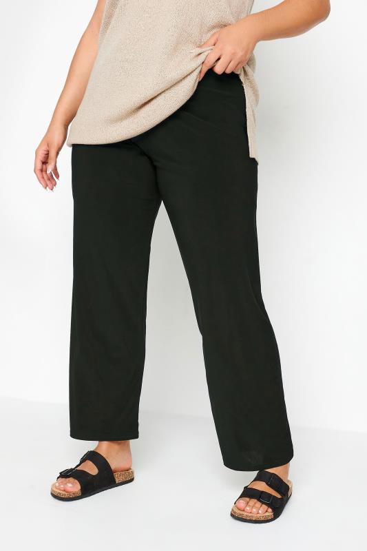 Plus Size  YOURS Curve Black Pull On Wide Leg Stretch Trousers