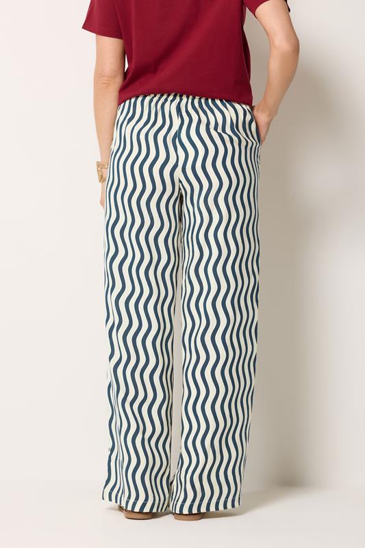 LTS Tall Navy Blue Wavy Print Wide Leg Trousers | Long Tall Sally 4
