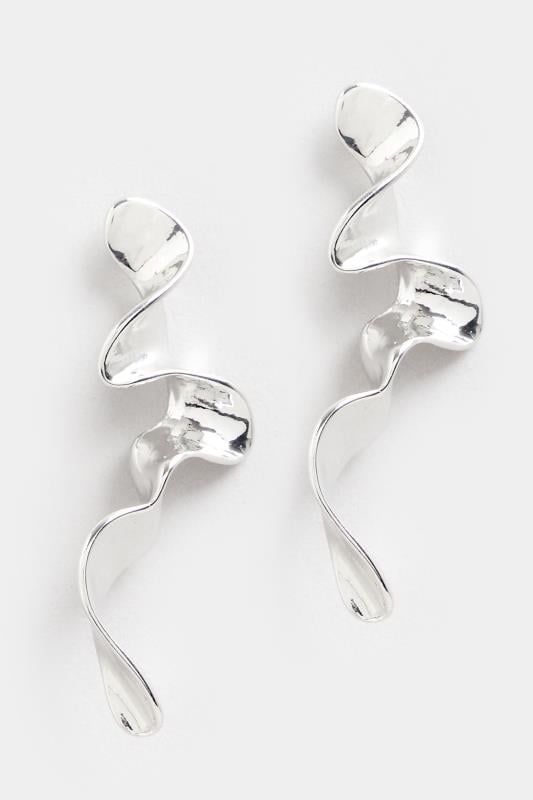 Silver Metal Twist Drop Earrings | Yours Clothing 2