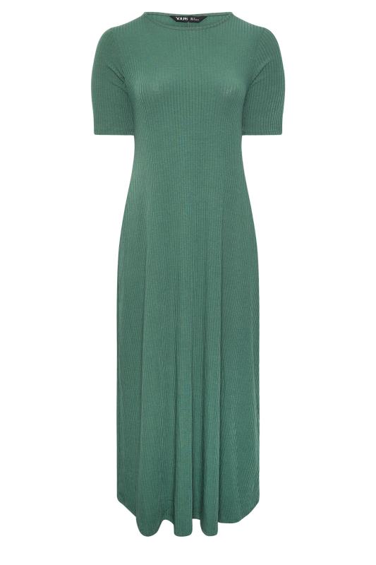 YOURS Plus Size Green Ribbed Swing Maxi Dress | Yours Clothing 5