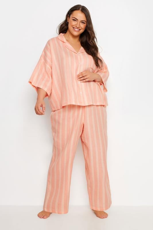 YOURS Plus Size Orange Stripe Print Pyjama Set | Yours Clothing 2