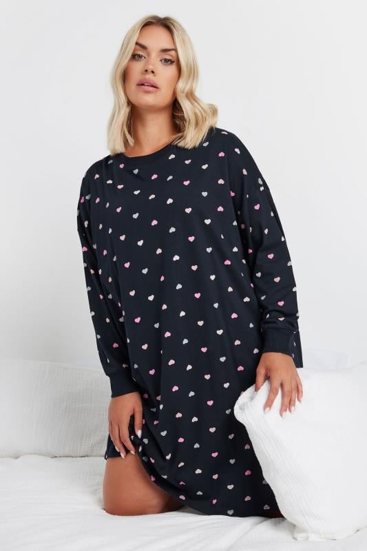  YOURS Curve Navy Blue Heart Print Nightdress