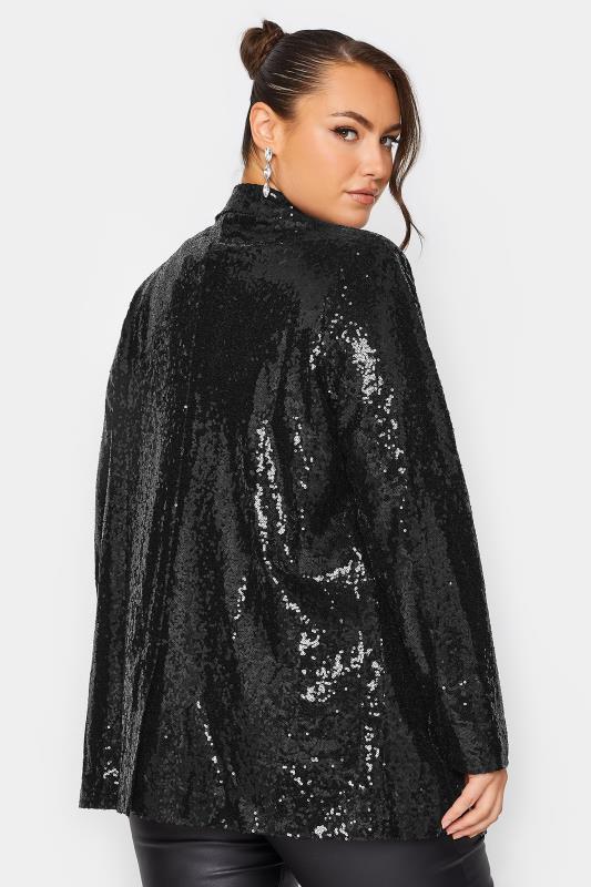YOURS Plus Size Black Sequin Embellished Blazer | Yours Clothing 4