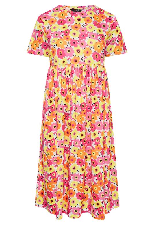 YOURS Plus Size Pink & Yellow Floral Midi Smock Dress | Yours Clothing 6