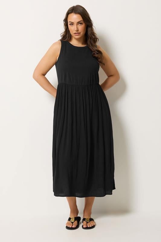 YOURS Plus Size Black Textured Contrast Maxi Dress | Yours Clothing 1
