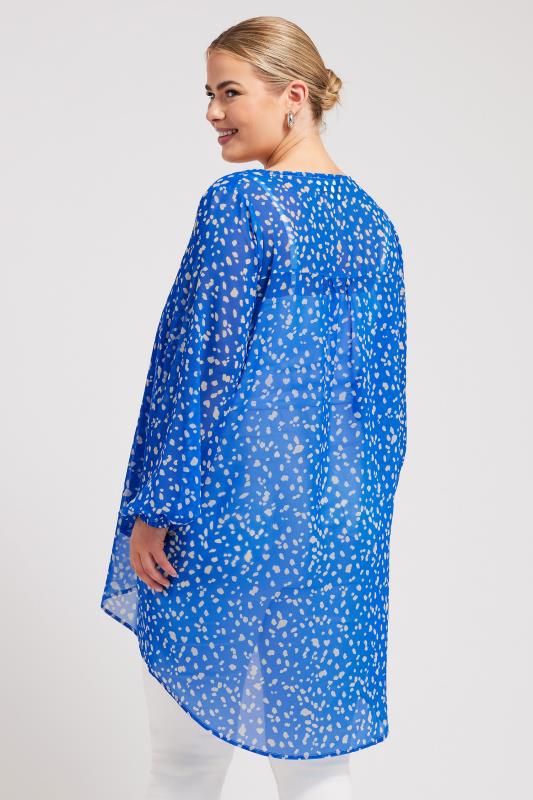 YOURS LONDON Plus Size Blue Dalmatian Print Wrap Front Blouse | Yours Clothing 3
