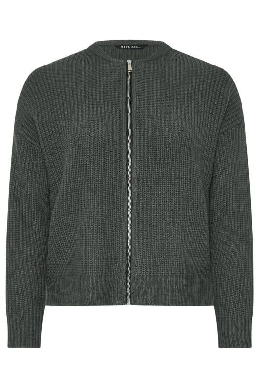 YOURS Plus Size Charcoal Grey Knitted Bomber Cardigan | Yours Clothing  7