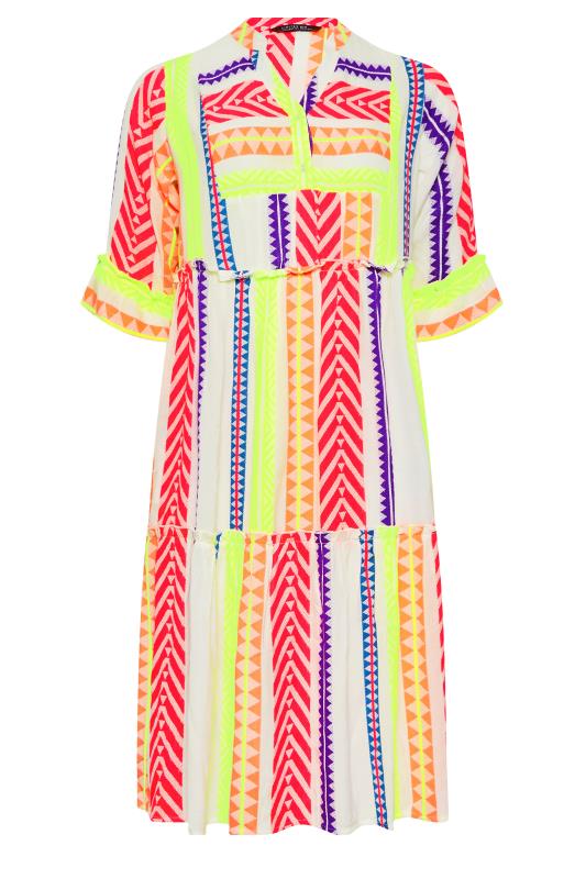 LIMITED COLLECTION Plus Size Neon White Aztec Print Smock Midi Dress | Yours Clothing 6