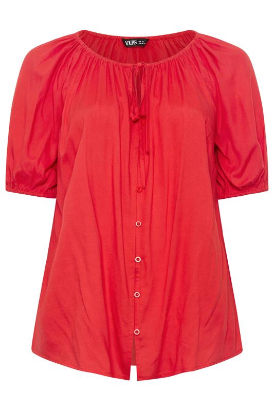 YOURS Plus Size Red Button Through Tie Neck Top | Yours Clothing 5