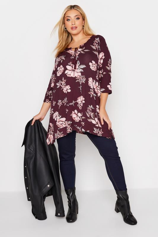Plus Size Purple Floral Print Tunic Top | Yours Clothing 2