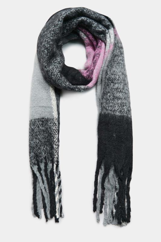 Grey & Pink Check Chunky Tassel Scarf | Yours Clothing 2