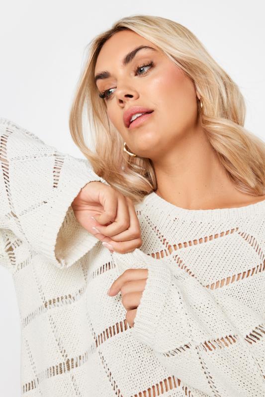 YOURS Plus Size White Ladder Stitch Jumper | Yours Clothing  5