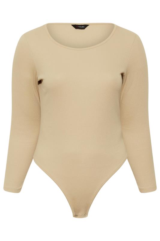 Plus Size Beige Brown Long Sleeve Ribbed Bodysuit | Yours Clothing  6