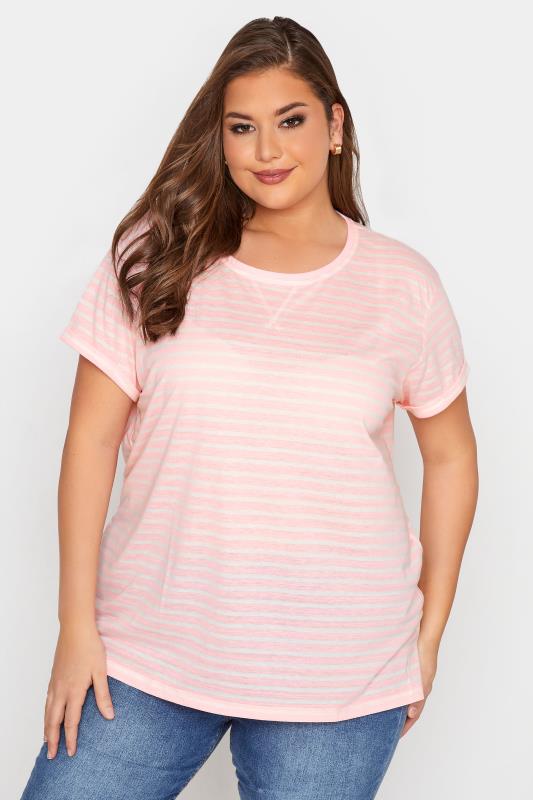 Curve Pink Stripe Topstitch T-Shirt 1