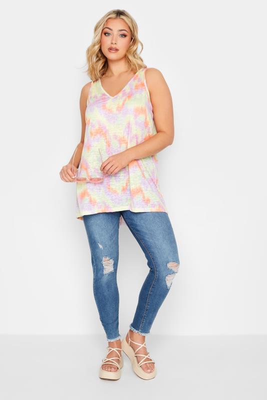 YOURS Plus Size Yellow Printed Burnout Vest Top | Yours Clothing 2