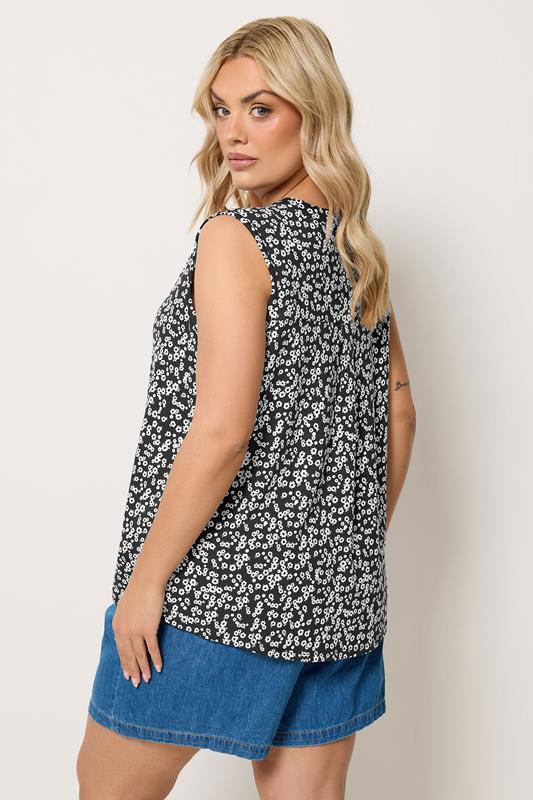 YOURS Plus Size Black Floral Notch Neck Swing Blouse | Yours Clothing 3