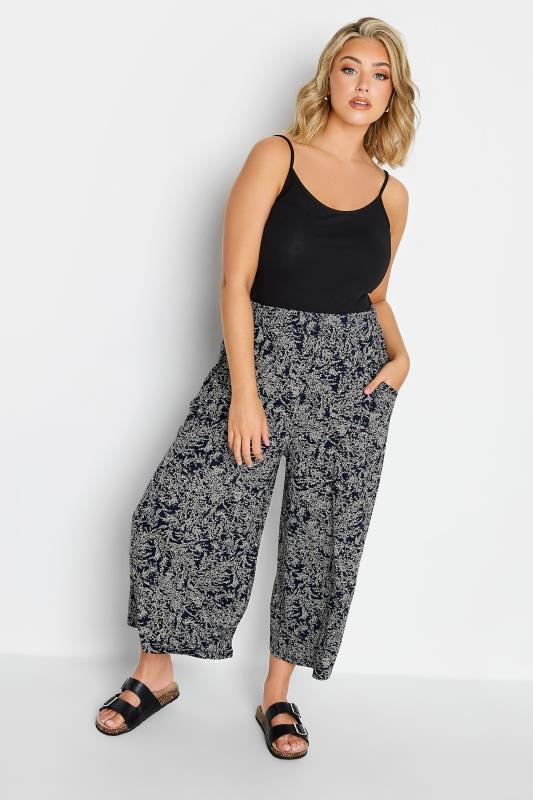 YOURS Plus Size Blue Ditsy Floral Print Midaxi Culottes | Yours Clothing 2