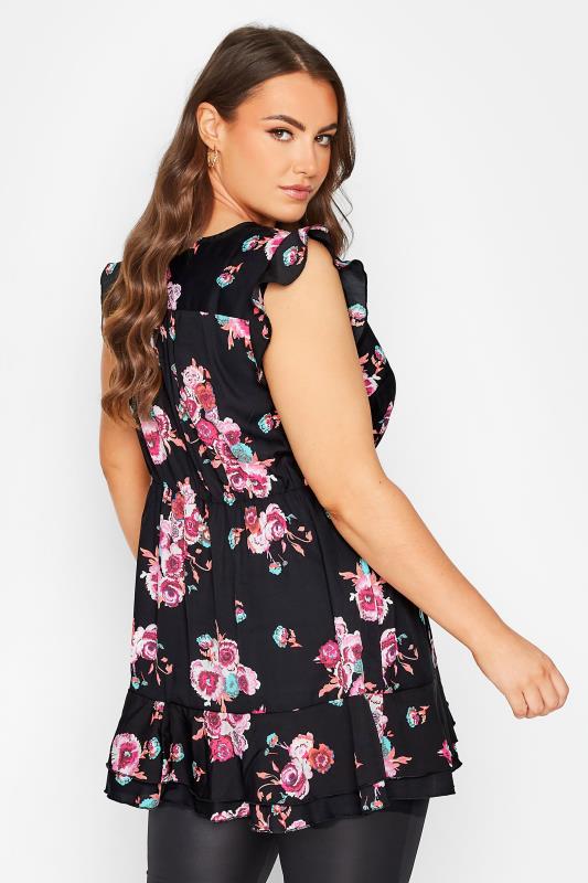 Curve Black Floral Frill Sleeve Tunic Top 3