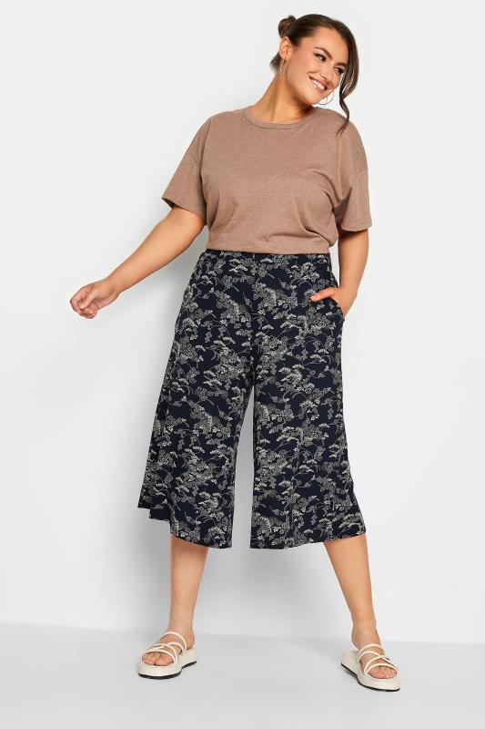 YOURS Curve Dark Blue Floral Print Culottes | Yours Clothing 2