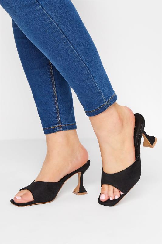  LIMITED COLLECTION Black Flared Heel Mules In Extra Wide EEE Fit