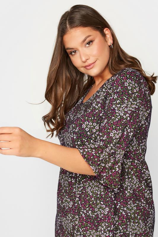 Plus Size Black Ditsy Print Frill Sleeve Midaxi Dress | Yours Clothing 4