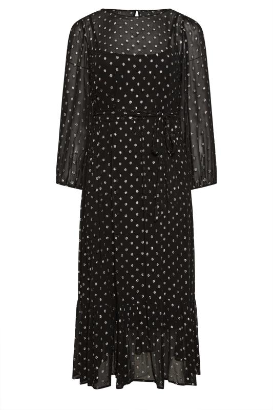 YOURS LONDON Plus Size Black Metallic Spot Print Smock Maxi Dress | Yours Clothing 5