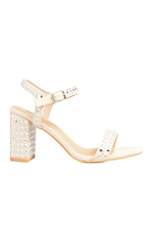 LIMITED COLLECTION Cream Diamante Strappy Heels In Extra Wide EEE Fit 7