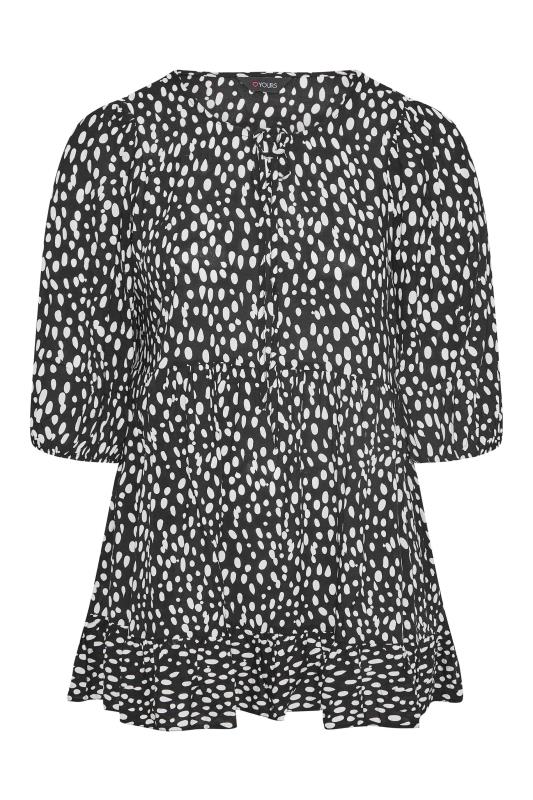 Plus Size Black Spot Print Tie Neck Tiered Smock Top | Yours Clothing  6