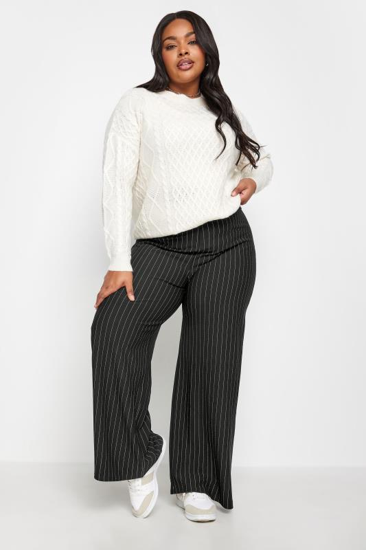 LIMITED COLLECTION Plus Size Black Pinstripe Wide Leg Trousers | Yours Clothing 2