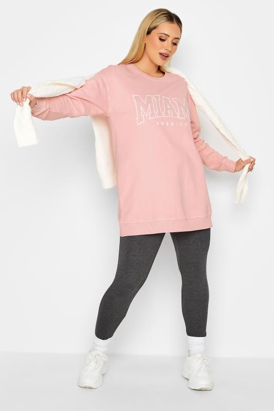 YOURS LUXURY Plus Size Pink Acid Wash 'Miami' Stud Embellished Sweatshirt | Yours Clothing 3