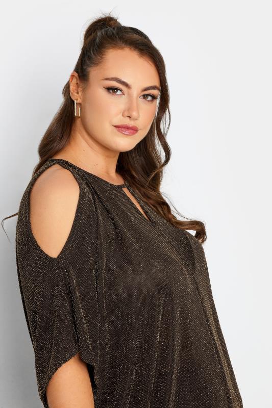 Plus Size YOURS LONDON Black & Gold Glitter Cold Shoulder Top | Yours Clothing 4
