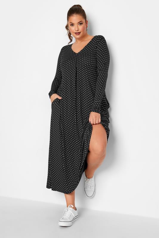  Grande Taille LIMITED COLLECTION Curve Black Polka Dot Pleat Front Dress
