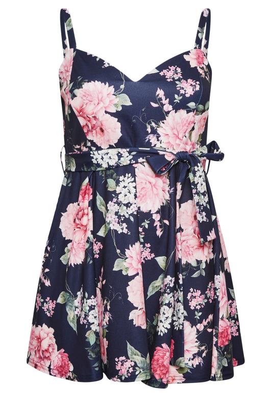 YOURS LONDON Plus Size Navy Blue  Floral Sleeveless Peplum Top | Yours Clothing 6