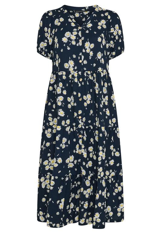 EVANS Plus Size Navy Blue Daisy Print Midi Dress | Evans 5