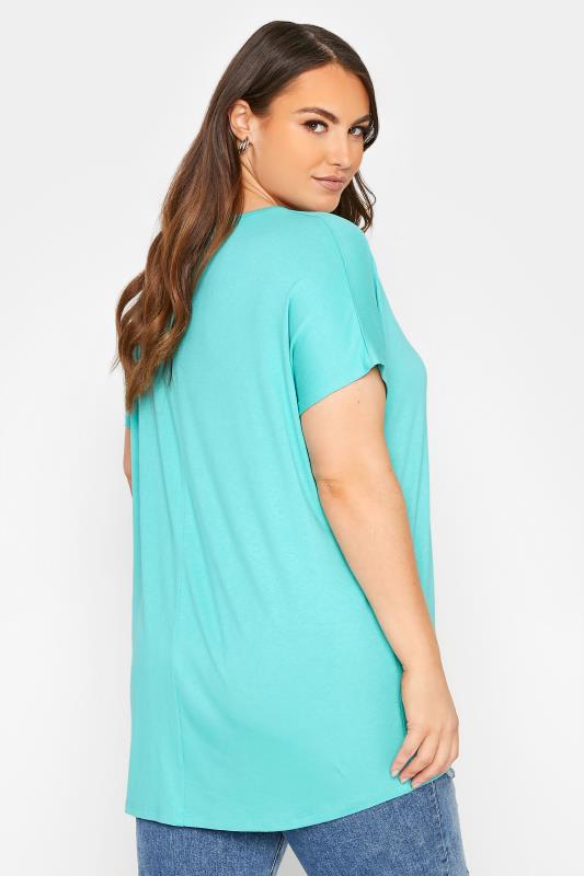 Plus Size Bright Turquoise Blue Grown On Sleeve T-Shirt | Yours Clothing 3