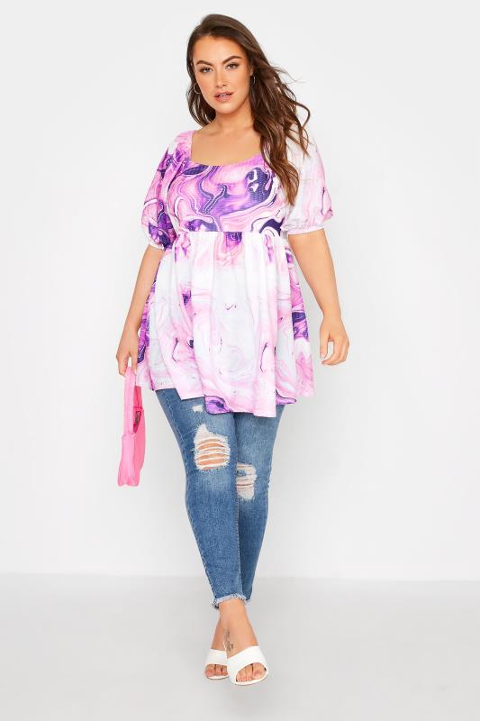 LIMITED COLLECTION Curve Pink Marble Print Milkmaid Top 3