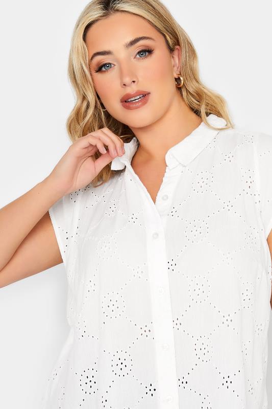 YOURS Plus Size White Broderie Anglaise Sleeveless Blouse | Yours Clothing 4